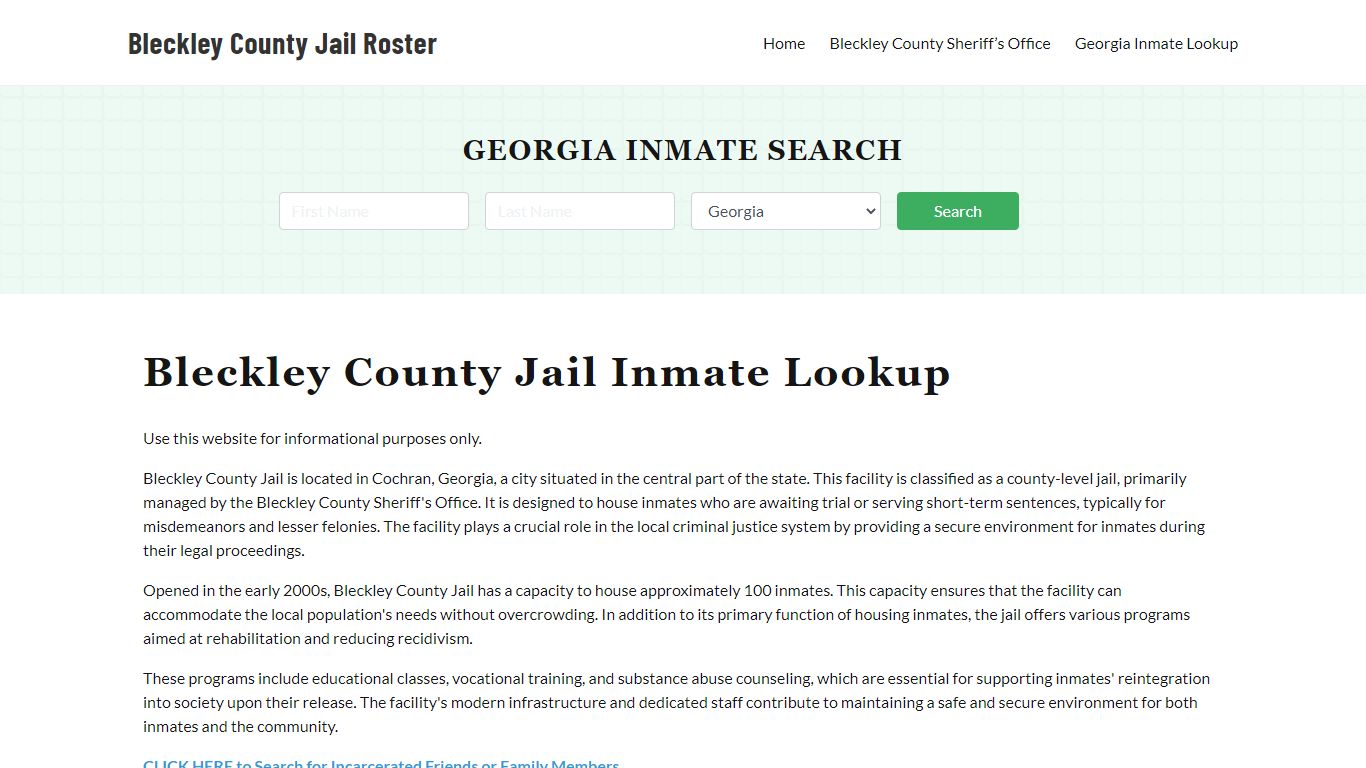 Bleckley County Jail Roster Lookup, GA, Inmate Search